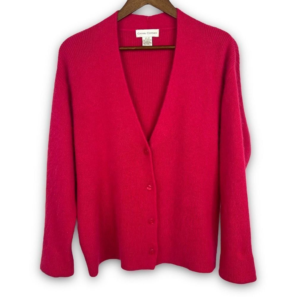 Casual Corner Pink Button Front Lambswool Angora‎ Blend Cardigan Sweater Small